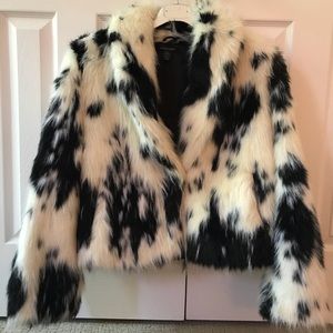Faux fur cow print coat